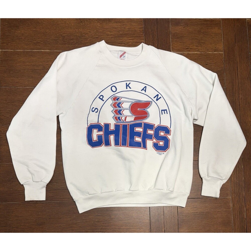 Vintage 1989 Spokane Chiefs Men’s Size M White Made In USA Crewneck Sweater